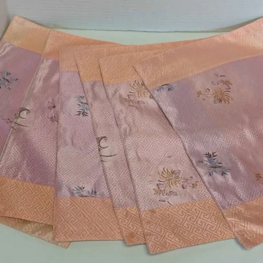 Vintage Set of 6 Pink & Orange Silk Asian-Styled Placemats 14.5x11